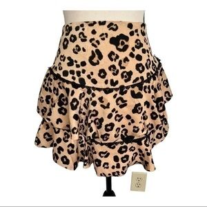 Brand New Olivaceous Brown Leopard Layered Mini Skirt Size S